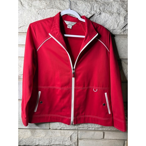 Allison Daley Jackets & Blazers - Allison Daley Petite Red Zip Up Jacket White Contrast Piping‎ Size 12P